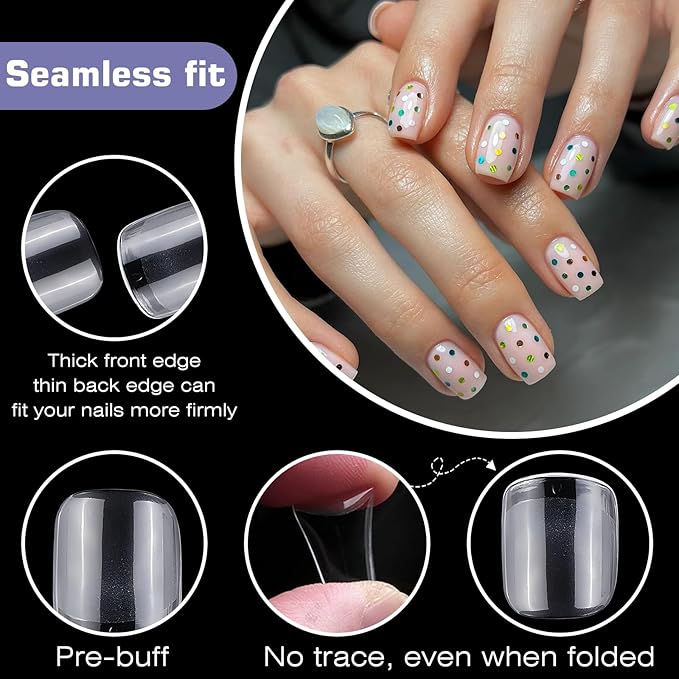 600pc Extra Short Square Nail Tips Fake Nails Press on Nails Clear Nail Tip Full Cover False Nails Artificial Fingernail, 12 Size Soft Gel Nail Tips for Acrylic Nails Gel Nail Extensions