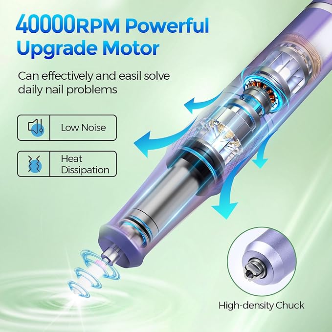 Nail Drill Electric File: DEDNMSCA Sparkly Professional Nail Drill Kit, 40000RPM E-file Machine with USB LED Light and 12 Drill Bits for Acrylic Nail Remove Gel Polish Manicure for Salon Home, Diamond