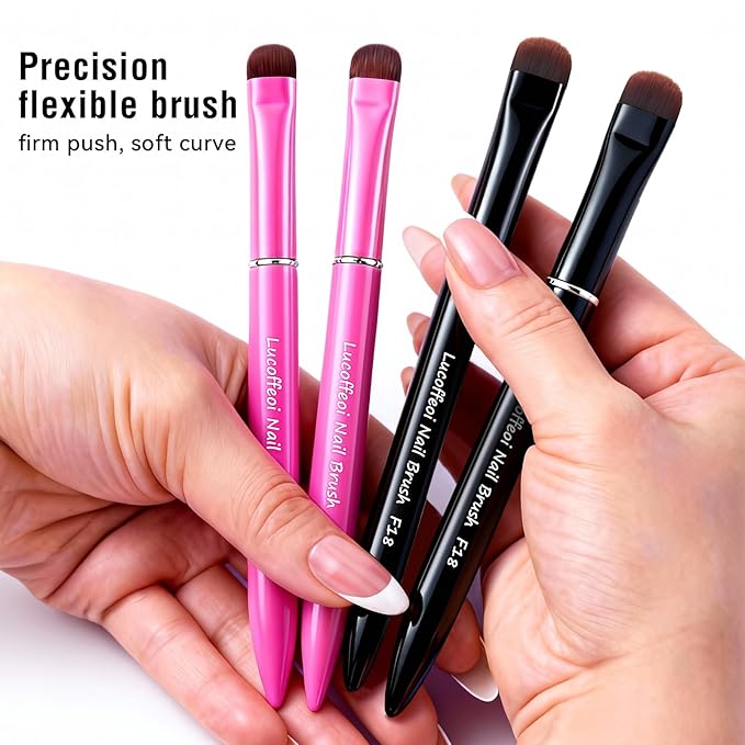 Clean Up Brush, 2-Pack Professional Kolinsky Sable Nail Art Brushes for Gel, Polygel, Acrylic Nails - Precision Detailing Set (Pink F18 + Black F16) (Pink(F18) & Black(F16))