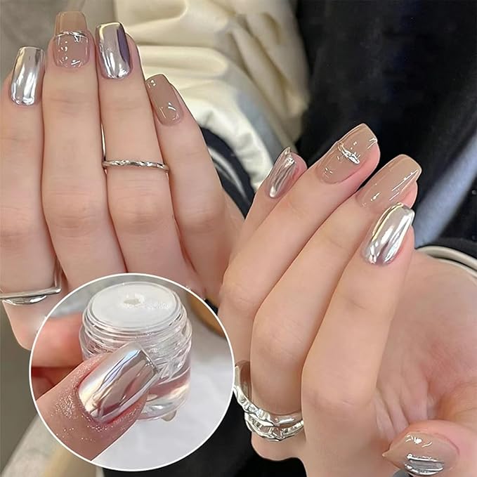 2PCS Magic White Chrome Nail Powder, Super Glossy Mirror Effect Metallic Nail Powder Nail Glitter Manicure Pigments for Nail Art Design