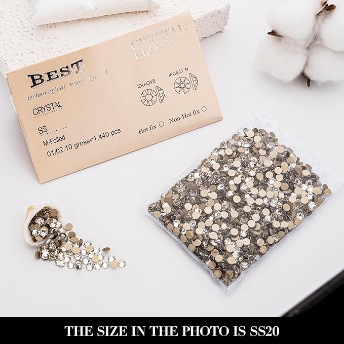 Novani Clear Rhinestones 1440pcs Flat Back Round Rhinestone Style 2088 Sparkly Crystal Gemstones for Nail Art and Crafting SS20,4.6-4.8mm