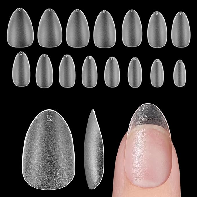 Short Almond Nail Tips, 240Pcs Acrylic Double-Sided Matte Press-On Nails, Clear Soft Fake Nails for Nail Art Salon, Gel Polish & Manicure, 15 Sizes, Pre-Shaped, Full Cover, Perfect for DIY