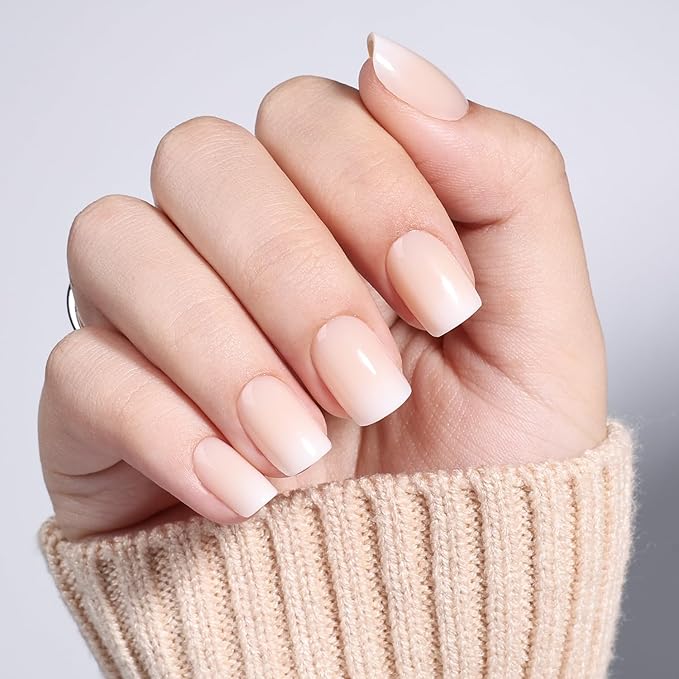 Press On Nails - Short Square Yellow Fade Press on Nails Glossy Finish Nails Press Ons for Women DIY Fake Nails Kit with Glue, Reusable Glue on Nails Short in 15 Sizes - 30pcs, Butter Milk