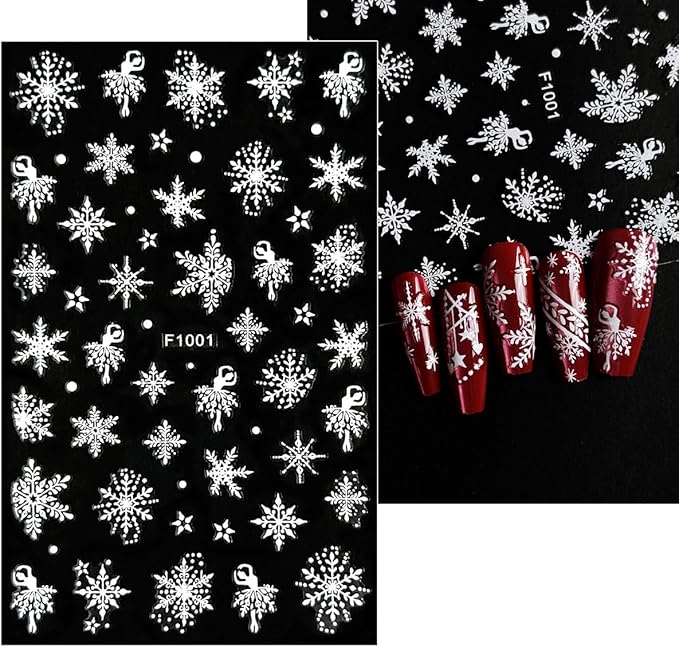 10 Sheets Christmas Nail Art Stickers Snowflake Nail Stickers White Nail Decals Winter Self Adhesive Nail Art Supplies for Women Girls DIY Manicure Nail Art Decorations