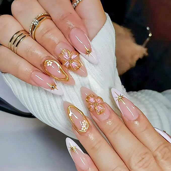 6 Packs (144 Pcs) | Reusable Press on Nails | Stick on Nails 12 Sizes-6 Styles|Almond Nails