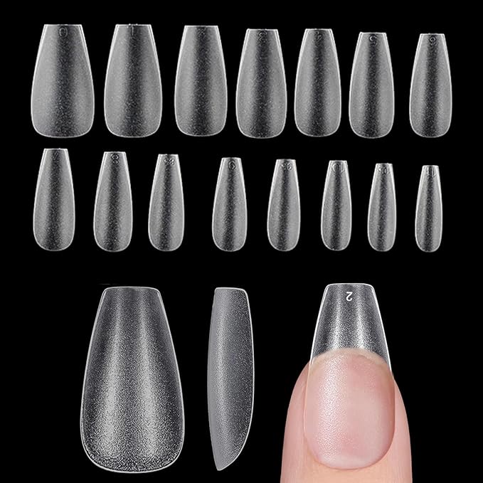 Medium Coffin Nail Tips, 240Pcs Double-Sided Matte Press-On Nails, Clear Fake Nails for Nail Extension, Manicure, Home DIY, Salon, 15 Sizes, Pre-Etched No File Soft Acrylic Gel Nails