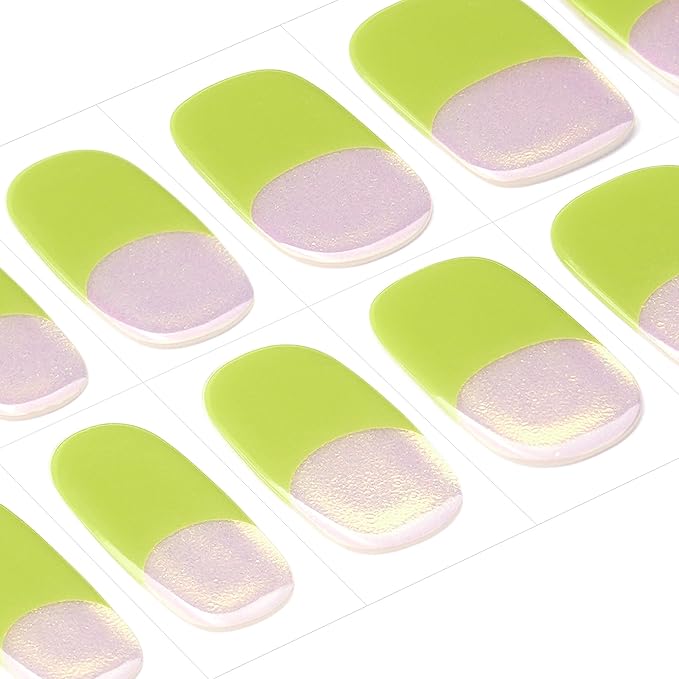 DANNI & TONI Semi Cured Gel Nail Strips Neon Green French Tips Aurora Gel Nail Wraps Mirror Nails 28 Stickers | Neon Petal