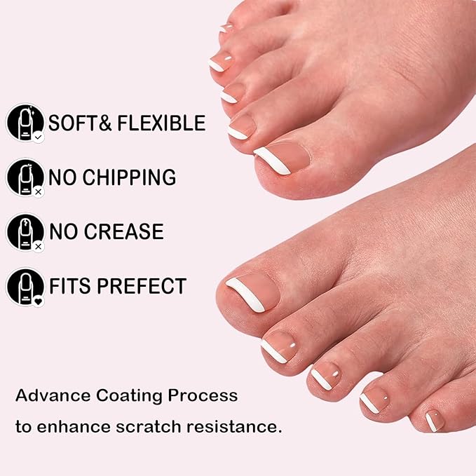 Brown Press on Nail for Women, OPkssnails 216pcs Summer French Tip Press on Toenails Short Square, Soft Gel Toe Nail Tips, Soak off Acrylic Fake Toe Nail Extensions 12 Sizes