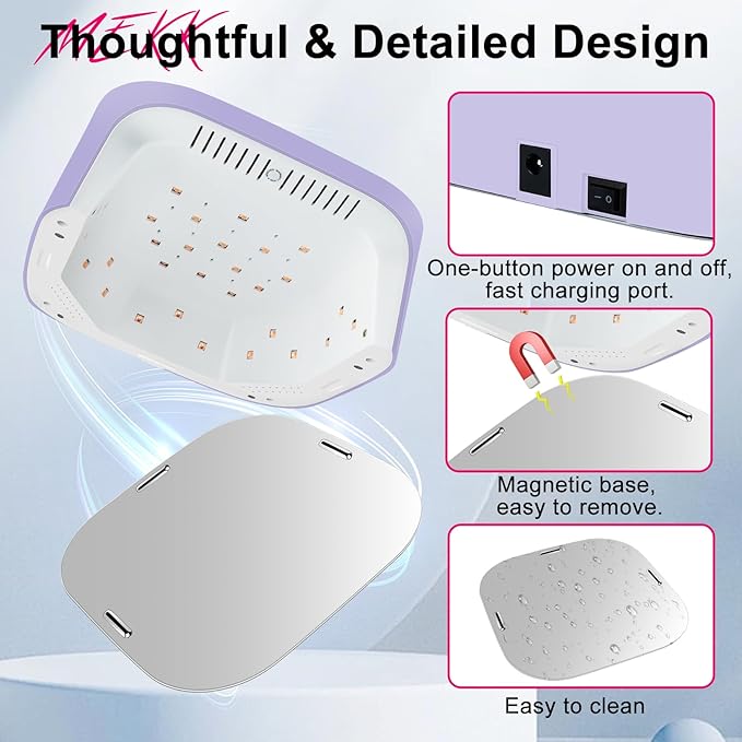 MEKK Cordless UV LED Nail Lamp, 54W UV Light for Gel Nails with Hand-Friendly Red Light, Auto Sensor Professional Flash Cure Lamp with Rotatable LCD Display for Salon and Home, Checkered Design-Purple