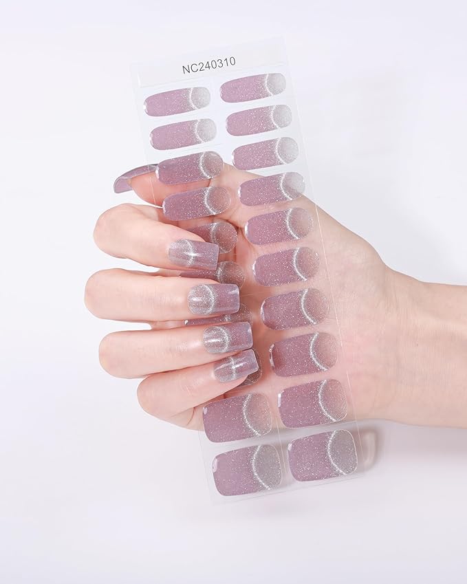 Cat Eye-Inspired 20pcs Semi Cured Gel Nail Strips - Salon-Grade DIY Wraps with Glaze Texture, Easy Application, UV Light Required for Stylish Nails