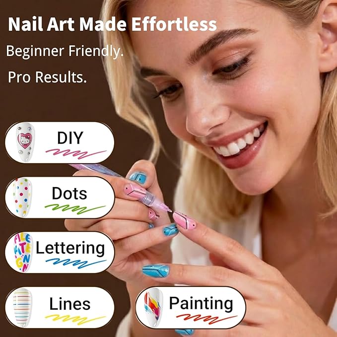 12 Colors Nail Art Pens & Nail Markers Set, 0.5mm Ultra-Fine Tip Acrylic Paint for Nail Painting & DIY Manicure, Water-Based Quick Dry Design Tools, Easy for Everyone, Easter Basket Stuffers (12PCS)
