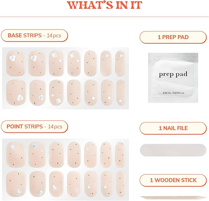 Heyhae Semi Cured Gel Nail Strips | No LED Lamp Needed | Pink, Solid | Easy Apply & Remove, Salon Quality | Includes 28 Strips, 1 Prep Pads, Nail File & Wooden Stick - Hey, Freshly Picked