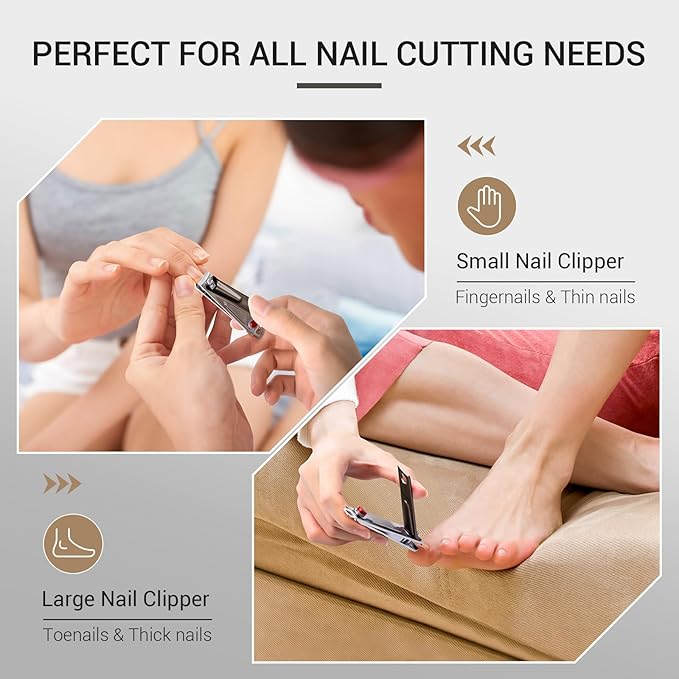 MelodySusie Nail Clippers Set, Ultra Sharp Toenail Clippers with Glass Nail File, 3 in 1 Stainless Steel Nail Clippers for Men Women, Fingernail Clipper Nail Cutter Manicure Set, Dark Gray