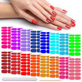 DANNEASY 224pcs/16 Sheets Nail Polish Strips, UV Free Self Adhesive Gel Nail Strips, Sticker Nails for Women with 1 Nail File, 1 Wooden Stick - Bright Solid Color