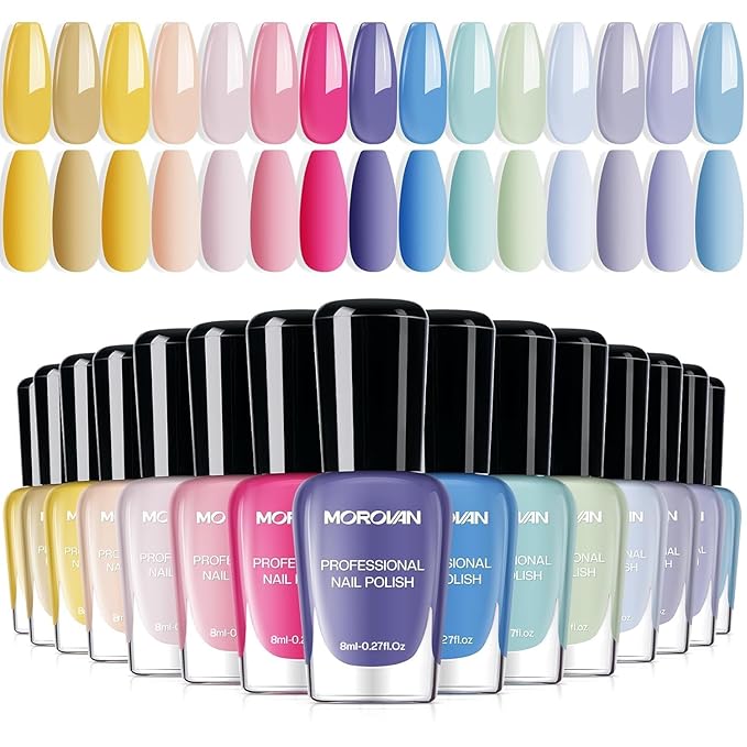 Morovan Pastel Nail Polish Set:15 Bright Colors 0.27oz Summer Regular Fingernail Polish Bulk Nail Polish Kit Finger Nail Polish Gift Set for Women Spring Macaron