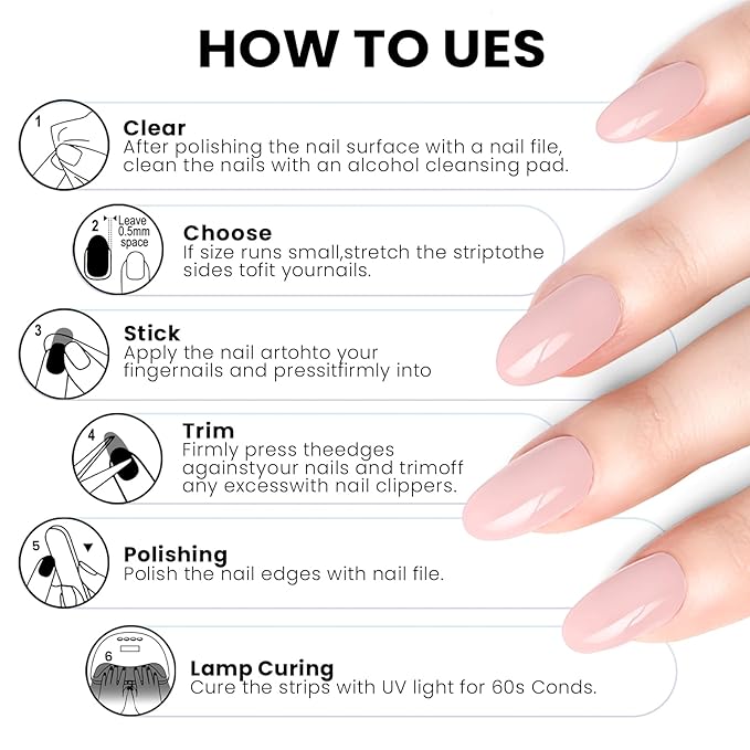 Semi Cured Gel Nail Strips | Gel Nail Stickers With UV Light Required | Salon Quality, Easy Application And Removal（Muted Powder）