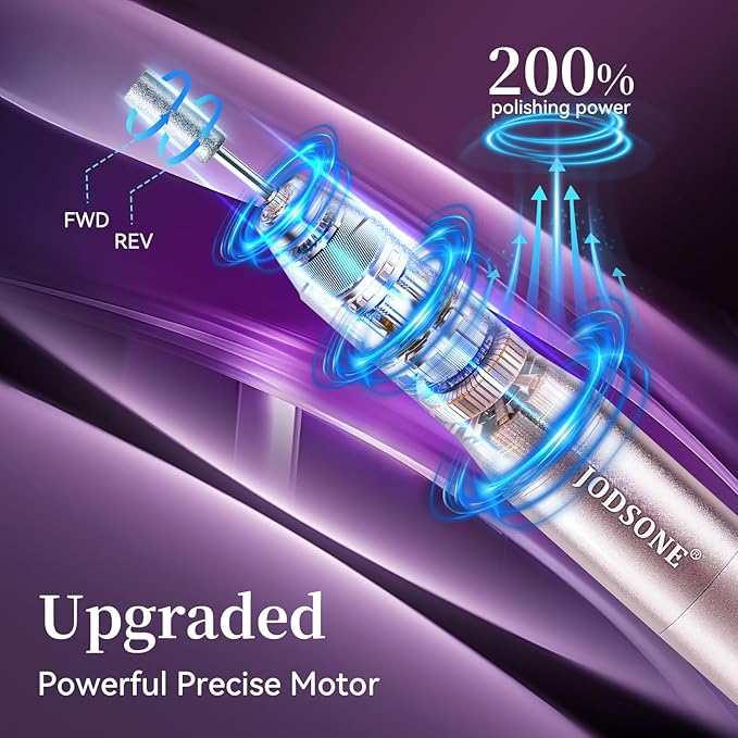 JODSONE Professional Nail Drill 30000 RPM Low Noise with Speed Control Slide Button and 6 Replacement Drill Bits ,Manicure Pedicure Tools for Home Salon Use