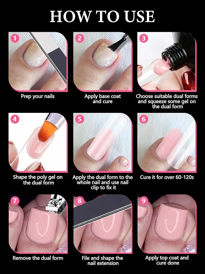 Poly Gel Toe Nail Form Set, EBANKU Reusable Toenails Dual Forms for Nail Extensions, Poly Gel Toe Nail Tips Pre-designed French Line Salon Home DIY Nail Art Supplies - 15 Sizes 150PCS
