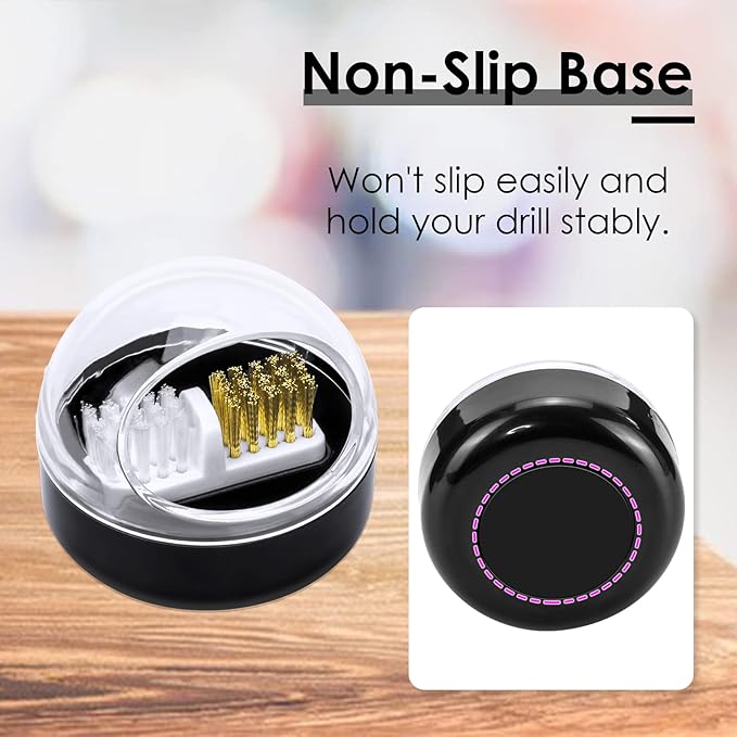 Nail Drill Bits Cuticle Cleaning Tool with Brush Cover Cleaner Case, 2-in-1 Steel Wire Brush & Nylon Brush, Acrylic Nail Tool for Carbide/Ceramic Nail Drill Bits - Black