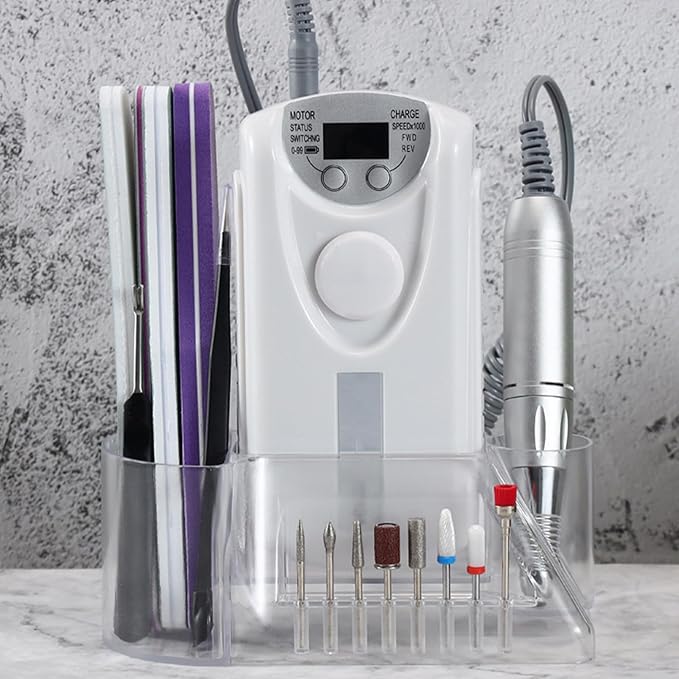 Professional Nail Desk Organizer and Storage - Nail Drill Holder Box with 8 Holes for Grinding Bit Display Stand