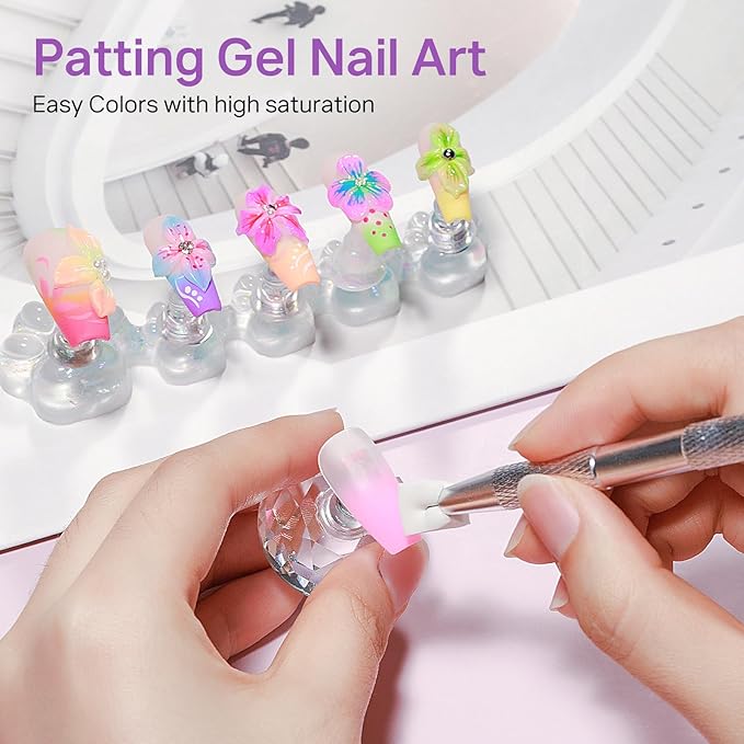 MIZHSE White 3D Sculpting Nail Gel and 9 Colors Patting Gel Polish Kit，3D Gel Nail Art Ombre Soak Off U V LED Painting Gel Set with Sponges, for Home & Salon Use