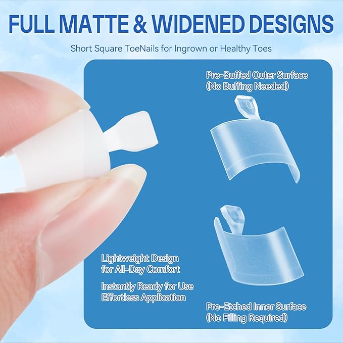 Toe Nail Tips, Square Half Cover for Wide Short Nail Beds, Matte Pre-shaped Press on Toenails for Women Extensions Home DIY Nail Salon 360PCS 12Sizes
