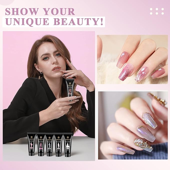 SAVILAND Poly Nail Gel Kit-8 Colors Poly Nail Extension Gel White Pink Glitter with 96W U V Nail Lamp Slip Solution Nail Tools All in 1 Nail Kits Starter Kit for Nail Salon Home DIY