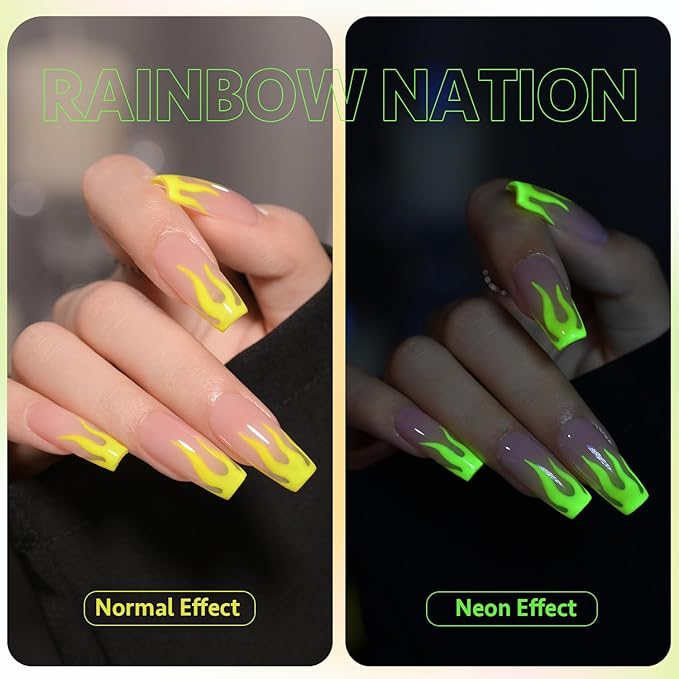 GAOY Neon Bright Gel Nail Polish Set, 6 Colors Summer Orange Hot Pink Glow in Dark, Soak Off UV Light Cure Gel Polish Kit for Nail Art DIY at Home