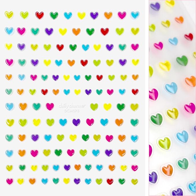 Daily Charme Self-Adhesive Colorful 3D Jelly Heart Nail Art Sticker Bundles Fun Cute Hearts and Stars Nail Stickers for Nail Art Design DIY Colorful Creative Stickers for Women Girls