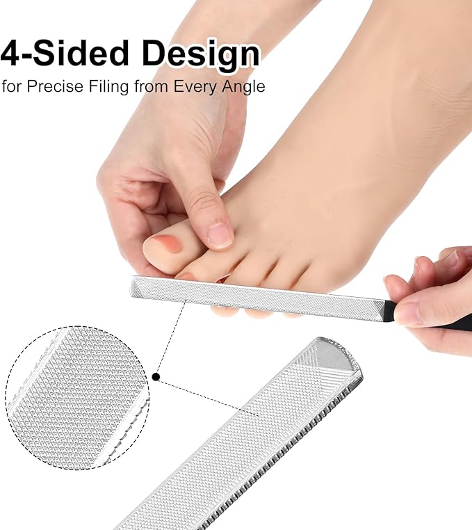 3Pcs Metal Nail File, Metal Diamond Nail File for Thick Toenail Fingernails Heavy Duty Stainless Steel for Men & Women, 7 Inch Durable Professional Nails Care Tool