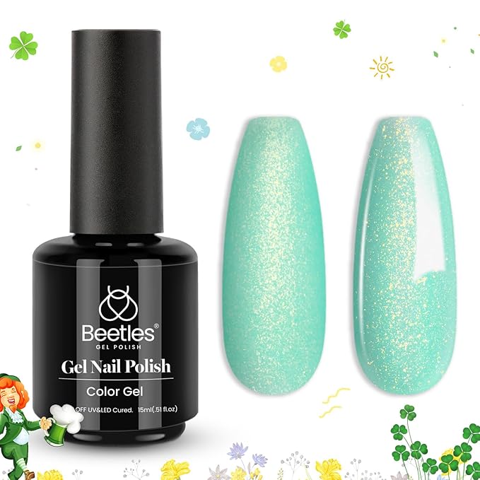 Beetles Mint Green Gel Polish - 15ml Spring Glitter Green Gel Nail Polish Mermaid Turquoise Shimmer UV Nail Gel Polish Soak Off UV LED Nail Art Design DIY Home St Patricks Gift for Women