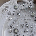Heart Nail Stickers 5D Embossed Valentines Nail Art Stickers Silvery Nail Decals Self-Adhesive Design Sticker Star Bow Manicure Supplies Holiday Nail Art Decoration for Women