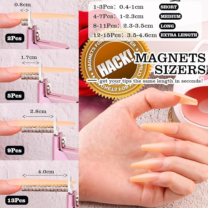 Light Pink(Matte) Adjustable Nail Clippers with Magnet Sizers for Acrylic Nails, Professional Stainless Steel Fake False Nail Tip Clipper Cutter Trimmer, Manicure Tool for Salon Home Nail Art