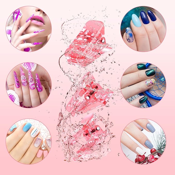 10Pcs Nail Tip Clips, Nail Clips for Poly Nail Gel, Nail Extension Gel Quick Building Nail Tips Clip for Dip Powder Nail Kit False Nail Tips and Dual Forms Manicure Nail Art Tools, Pink