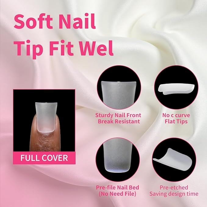 240Pcs Extra Short Duck Nail Tips, Pre-Etched Double-Sided Matte Soft Gel Flare Nails, 12 Sizes Full Cover Duck Bill Fake Nails for Y2K Acrylic Art, Professional False Nail Extensions Kit