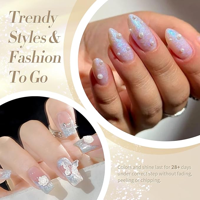 Born Pretty Pearl Gel Nail Polish Aurora Iridescent Glitter Shimmer Pearl Effect White Pink Purple Blue Mermaid Drawing Gel Nail Polish Shell Swirl Thread Effect Nail Gel Soak Off Led DIY Gift 6PCS