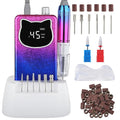 Professional Nail Drill File 45000RPM Electric Portable Kit with Rechargeable 8 uñas Bits Cordless Efile for Gel Acrylic Remover Home Salon Manicure Base Tool (Snowflake Blue and Charging Base)