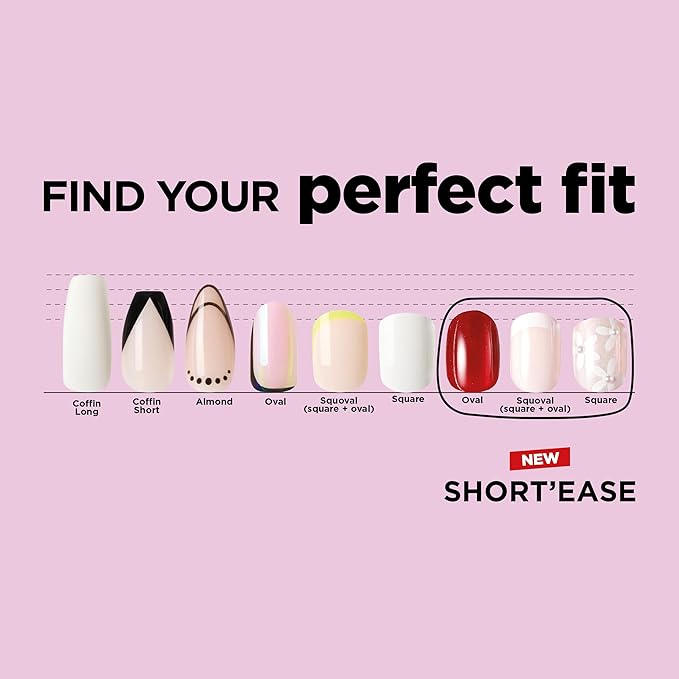 Sally Hansen Salon Effects Perfect Press-On Short'Ease Nails | Oval Shape | Easy to Apply, Non-Damaging, Natural Look Vitamin E & B5 | 30 Nails, Nail Glue, Adhesive Tabs, File| Short Queen