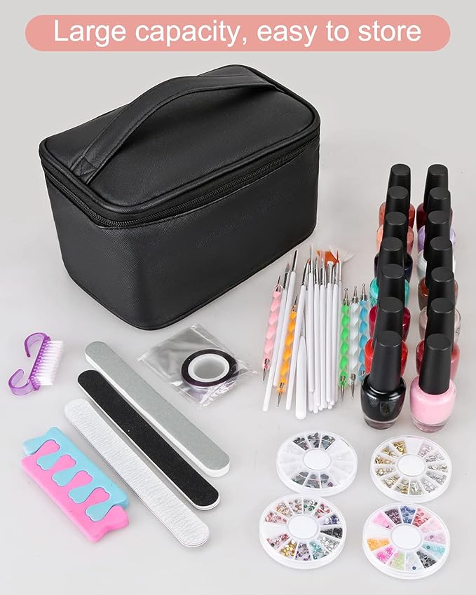 Nail Polish Bag Nail Art Set Organizer Nail Polish Travel Case Nail Tool Bag With Compartment Gift for Women (black)