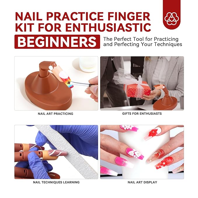 Saviland Nail Practice Finger for Acrylic Nails: Adjustable Nail Practice Hand Fake Mannequin Training Finger Replaceable Nail Tips Nail Art Brush Tools Kit Beginner Home DIY