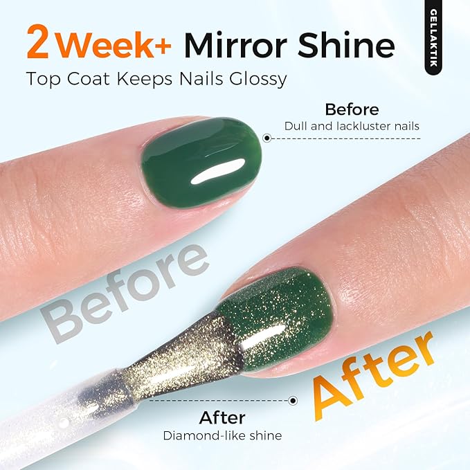 Glitter Gel Top Coat Set, Silver & Gold No Wipe Top Coat Gel Polish, 2 x 15ml Soak Off UV LED, Long Lasting Glitter Gel Nail Art for Home Salon Manicure & Pedicure