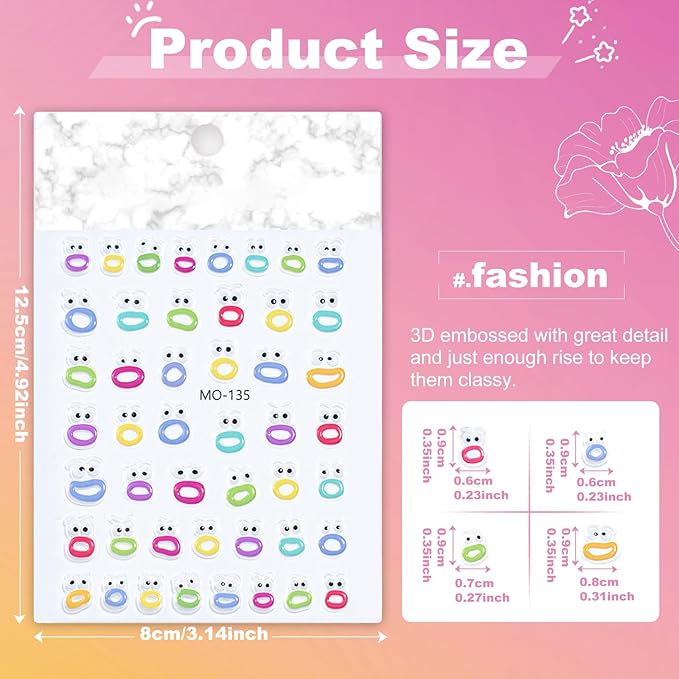 6 Sheets Expression Face Nail Stickers,Weird Mouth Nail Art Sticker,Colorful Cute Animal Monster Eyes Jelly 5D Embossed Art Nail Stickers Designs for Women Girls DIY Nail Art Decoration 807-16