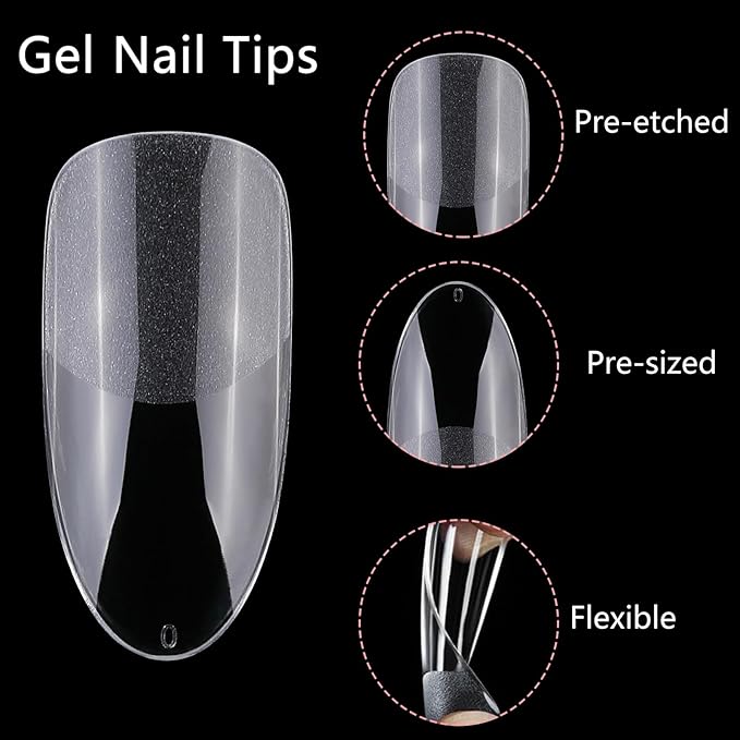 LoveOurHome 600pc Gel Nail Tips Clear Oval Almond Fake Nails Full Cover Artificial False Fingernails for Gel Manicure Extension/Acrylic Nail Design Press on Nail Making