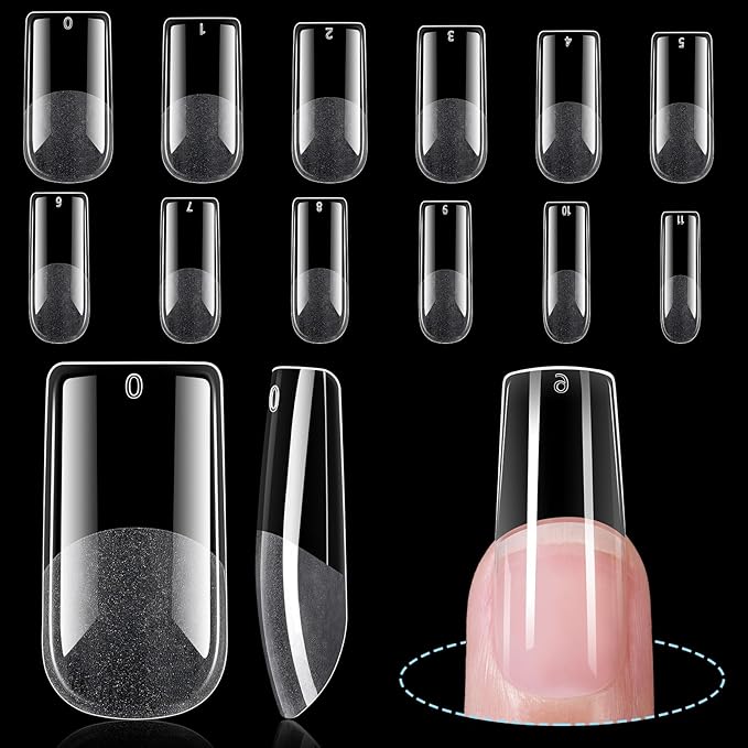 TOMICCA Medium Square Nail Tips Half Matte Acrylic Fake Nails 240Pcs Long Full Cover False Nails Clear Gel Tips 12 Sizes for Nail Extension Home DIY Salon