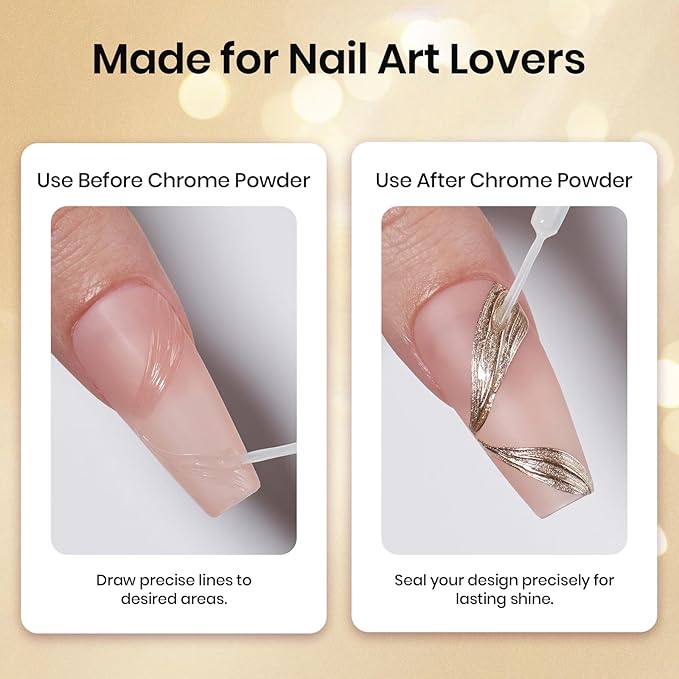 Beetles Liner Gel Top Coat - Decoration Sealing Precision Nail Gel with Fine Brush for Detailed Designs, Strong Adhesion for Mirror Chrome Powder, Rhinestones & Gap Filling UV Light Cure