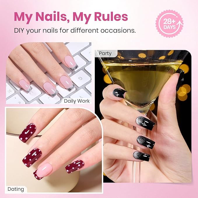 Beetles Gel Nail Tips Square Short, 320pcs 16 Sizes, Flat-X Pre-Etched Half Matte Full Cover Soft Acrylic Press on False Nail Extension Tips Easy DIY Salon Art for Flat & Natural Nail Beds
