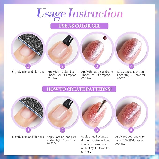 Born Pretty Pearl Gel Nail Polish, 6 Colors Pearl Pink White Purple Shimmer Mermaid Gel Polish Nail Drawing Glitter Polish Soak Off Led Swirl Shell Thread Effect DIY Manicure Gift for Women