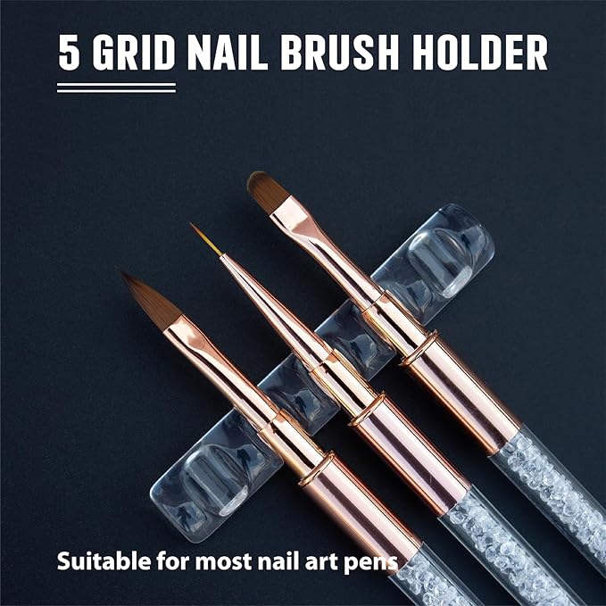 Acrylic Nail Art Brush Holder Stand - 5 Grids Crystal Clear Nail Brush Organizer, Perfect for Manicure and DIY Nail Art Pens, Brushes, and Tools (Transparent)