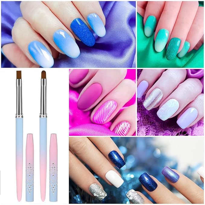 Sliverdew Nail Polish Clean Up Brush, 2Pcs Round&Flat Nail Art Polish Brush for Cleaning, Finger Nail Cleaning Brushes for Nail Art, Professional Nail Painting Brush