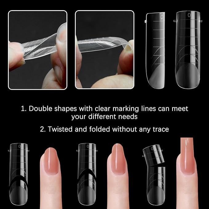 120 Pcs Poly Extension Gel Dual Nail Forms With Scale Builder Coffin Nail for Gel Manicure Art Design Salon DIY at Home (Long Square Head Frosted Dual Forms Set)